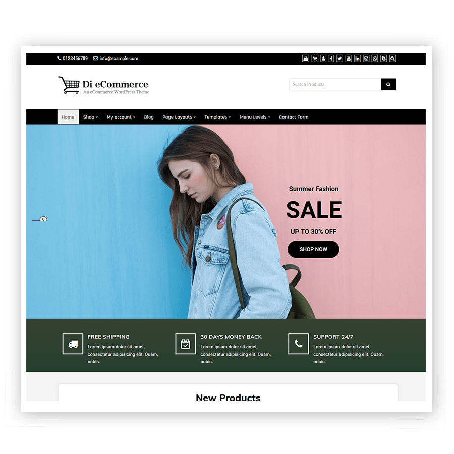 Di eCommerce Theme for online product selling and services.